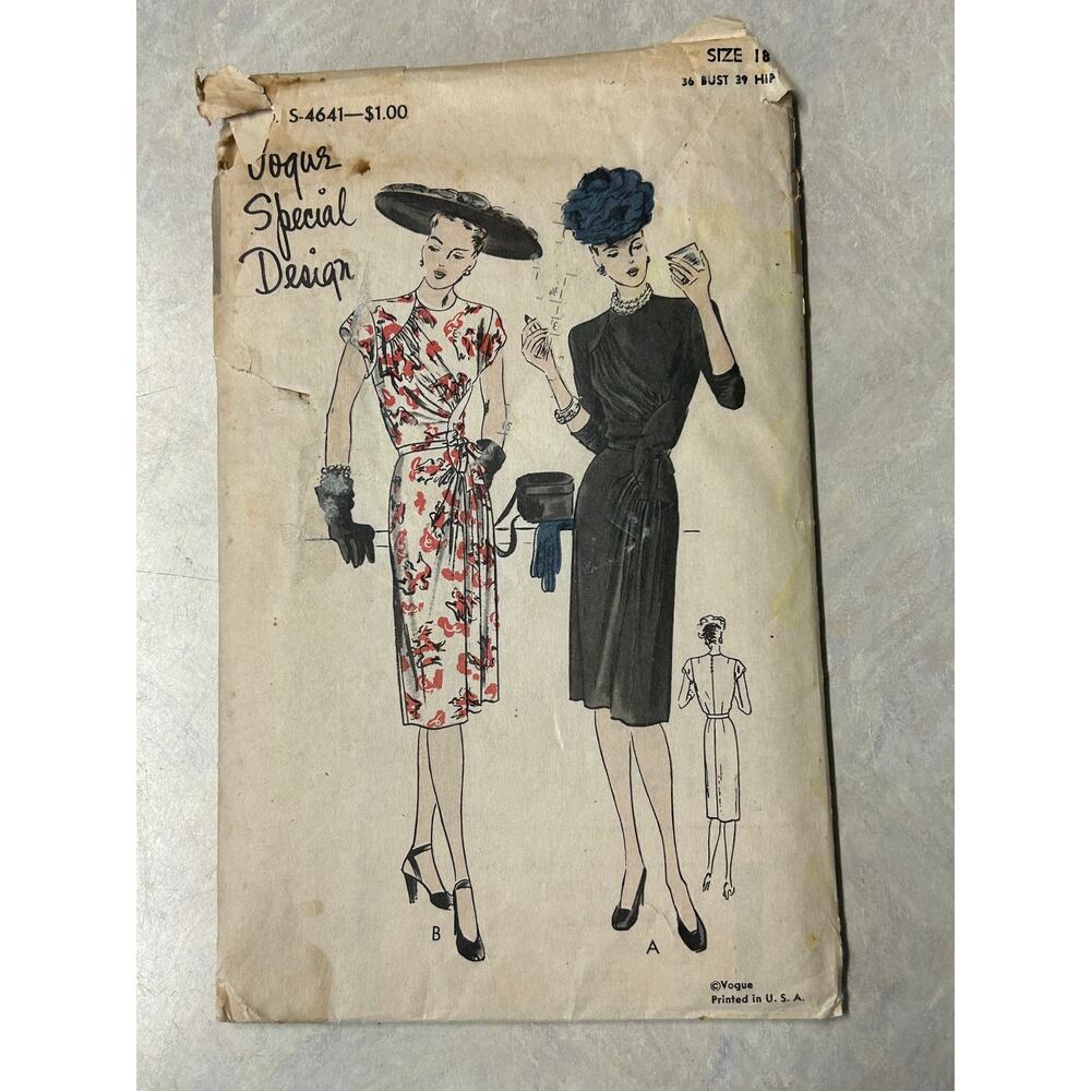 Vintage 1940's Vogue Special Designs Pattern #S-4641 One Piece Dress Size 18 HTF